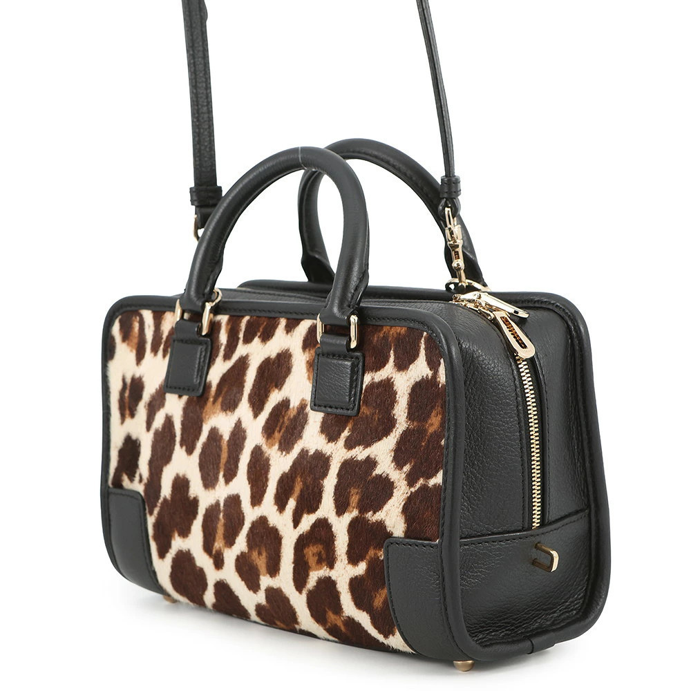 Loewe leather Amazona calfskin leopard bag black handbag